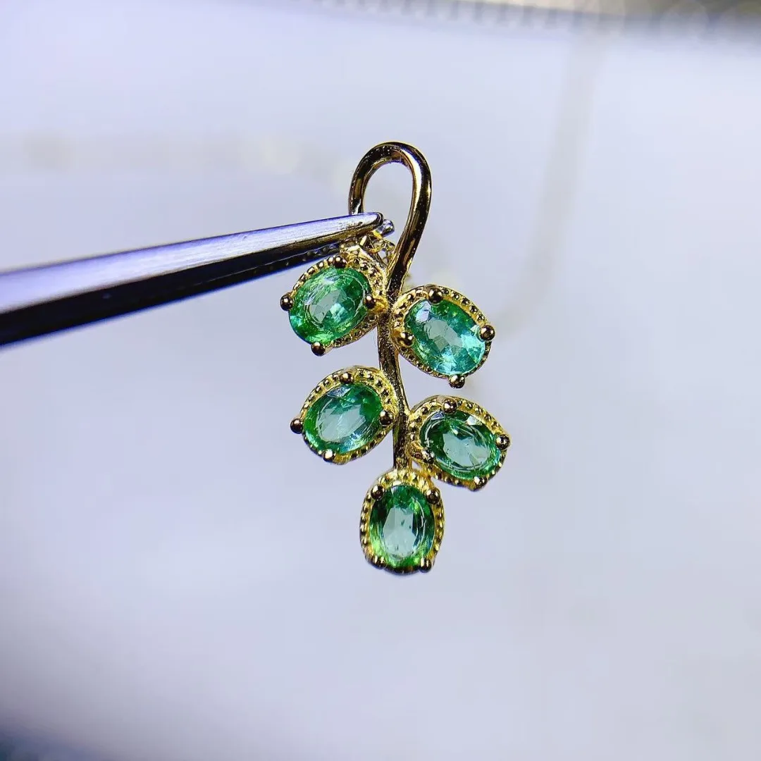 Ethnic Fashion Design - 화려한 천연 에메랄드 S925 실버 펜던트,