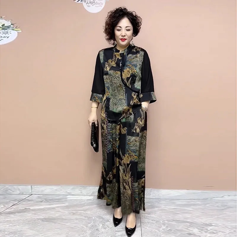 New Ethnic Fashion - 2025 와이드 레그 바지 세트, 중년