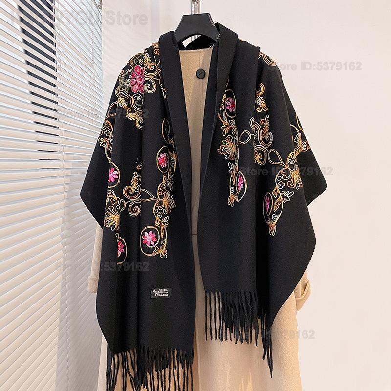 Go Ethnic Fashion - 여성용 빈티지 에스닉 자수 태슬 파시미나