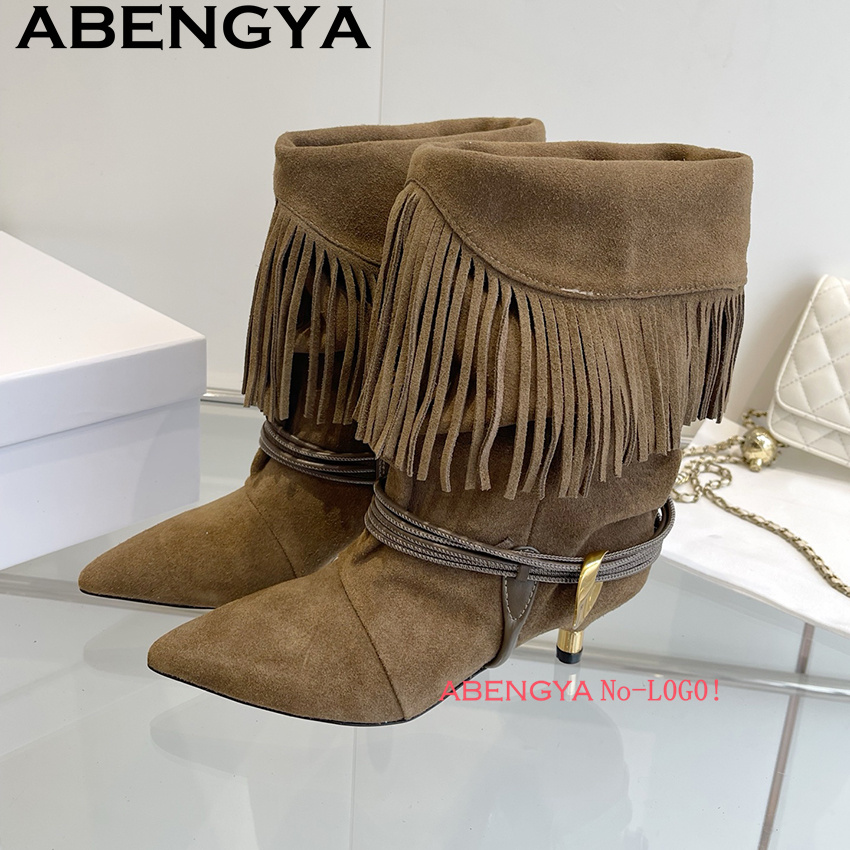 스웨이드 가죽 엣지 태슬 디자인 첼시 부츠 여성 패션  - Ethnic Fashion Women 리뷰 및 가격
