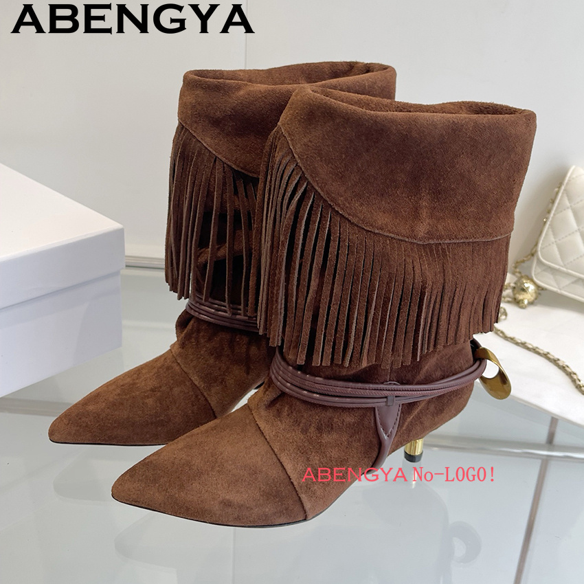 스웨이드 가죽 엣지 태슬 디자인 첼시 부츠 여성 패션  - Ethnic Fashion Women 리뷰 및 가격