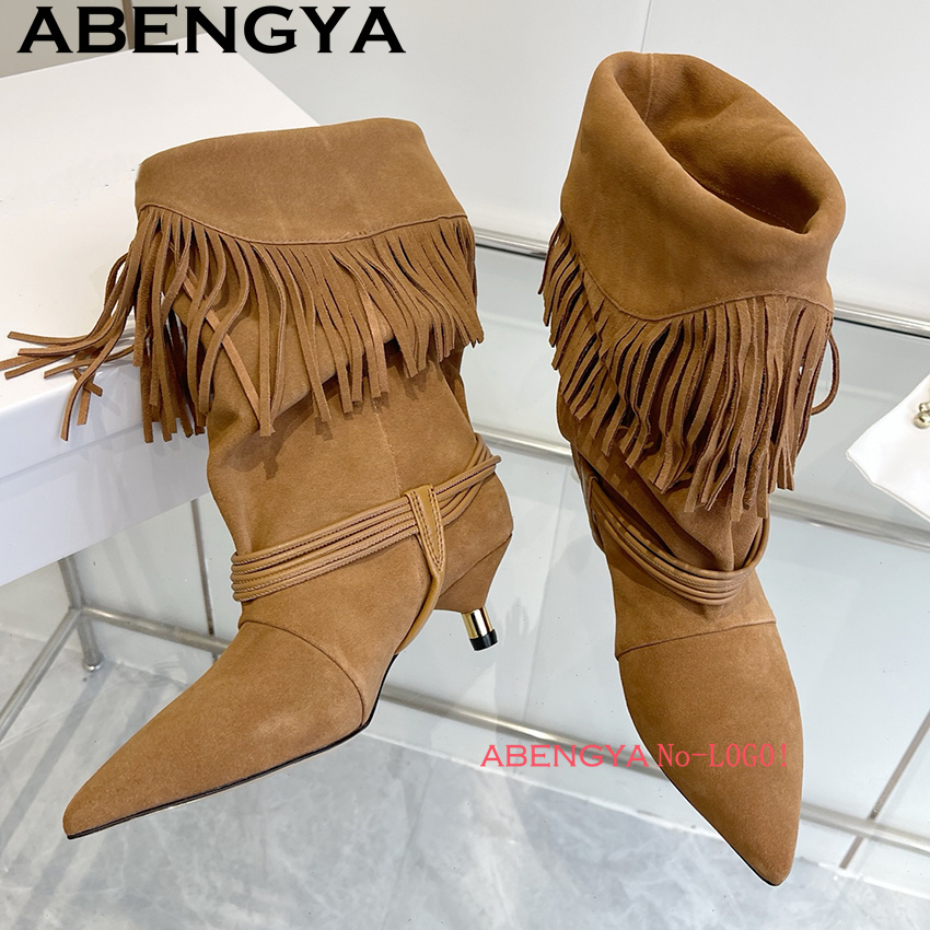 스웨이드 가죽 엣지 태슬 디자인 첼시 부츠 여성 패션  - Ethnic Fashion Women 리뷰 및 가격