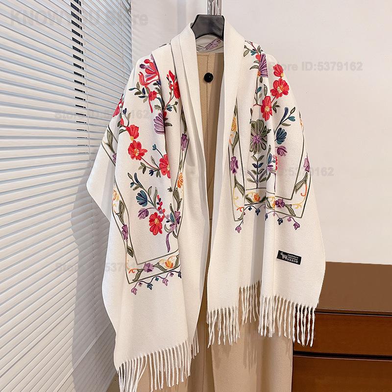 여성용 레트로 플로럴 자수 양면 인조 캐시미어 숄 두꺼 - Go Ethnic Fashion 리뷰 및 가격