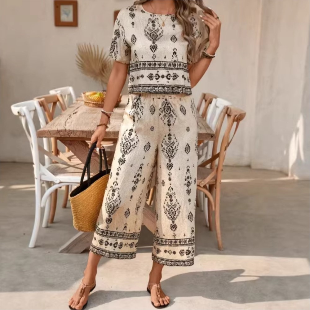 패션 에스닉 레트로 프린트 반팔 여성 정장 여름 신상  - New Ethnic Fashion 리뷰 및 가격